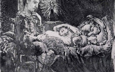 Boy Watching Sleeping Woman by Candlelight