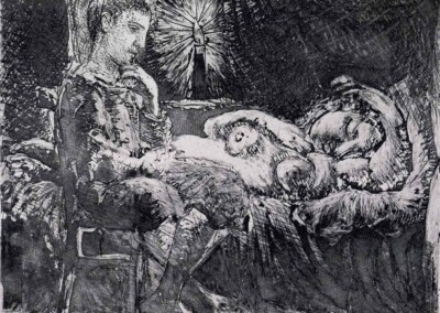 Boy Watching Sleeping Woman by Candlelight