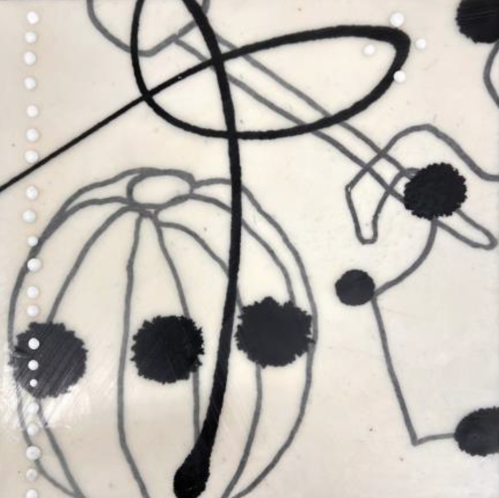 Abstract black lines and shapes on a white background.