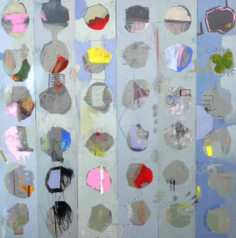 Abstract artwork with colorful shapes on a muted background. Abstract artwork with colorful shapes on a muted background.