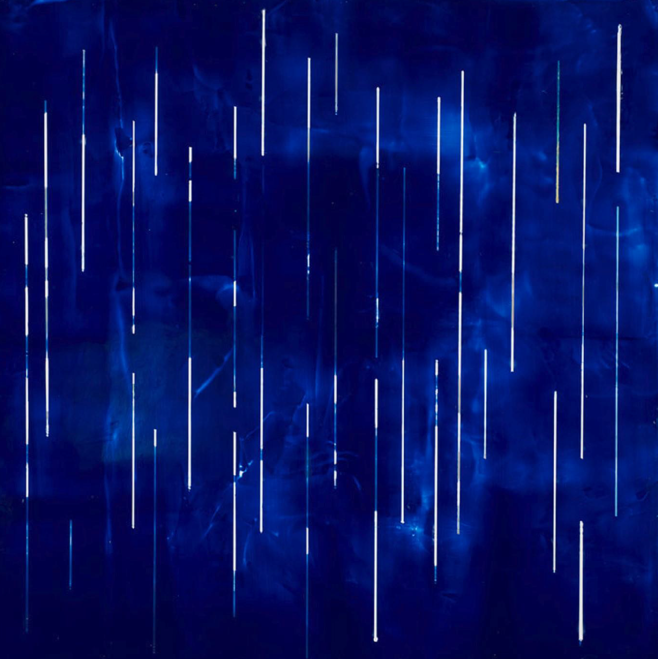 Blue abstract background with vertical glowing lines and a mysterious eye shape. Blue abstract background with vertical glowing lines and a mysterious eye shape.