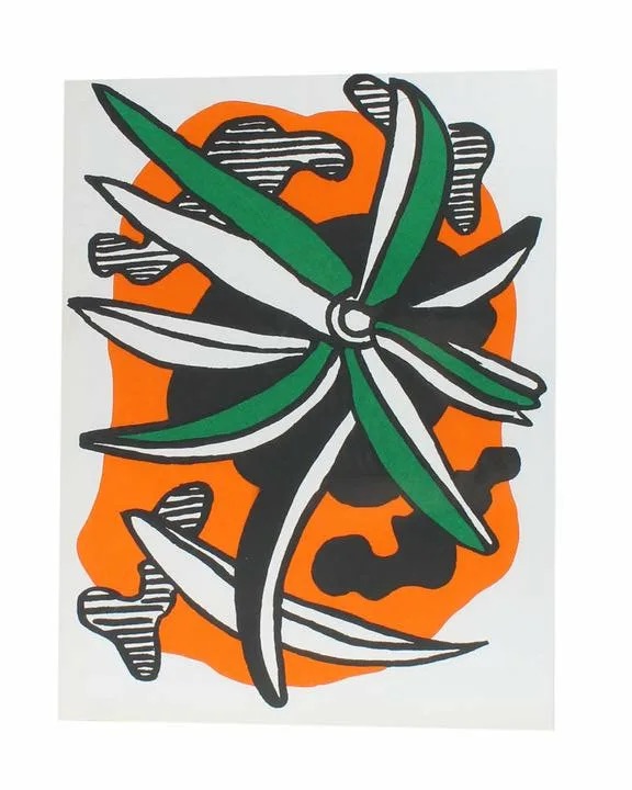 Abstract artwork with green and black shapes on an orange background. Abstract artwork with green and black shapes on an orange background.