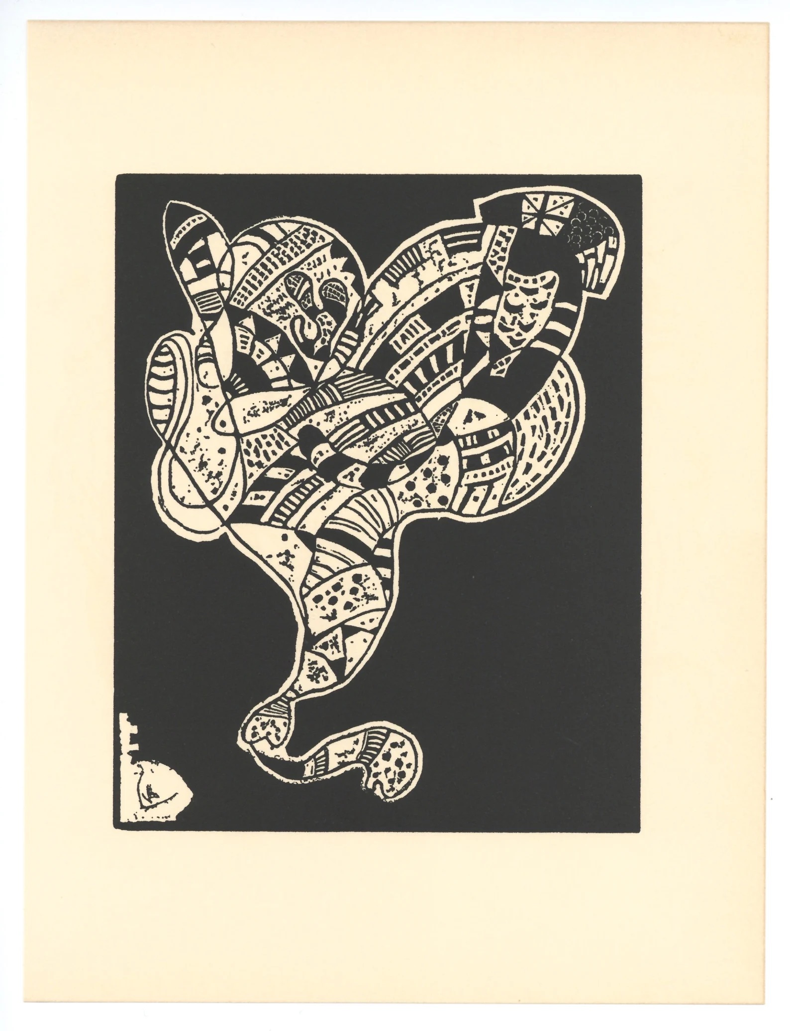 Abstract black and white geometric art with intricate patterns.