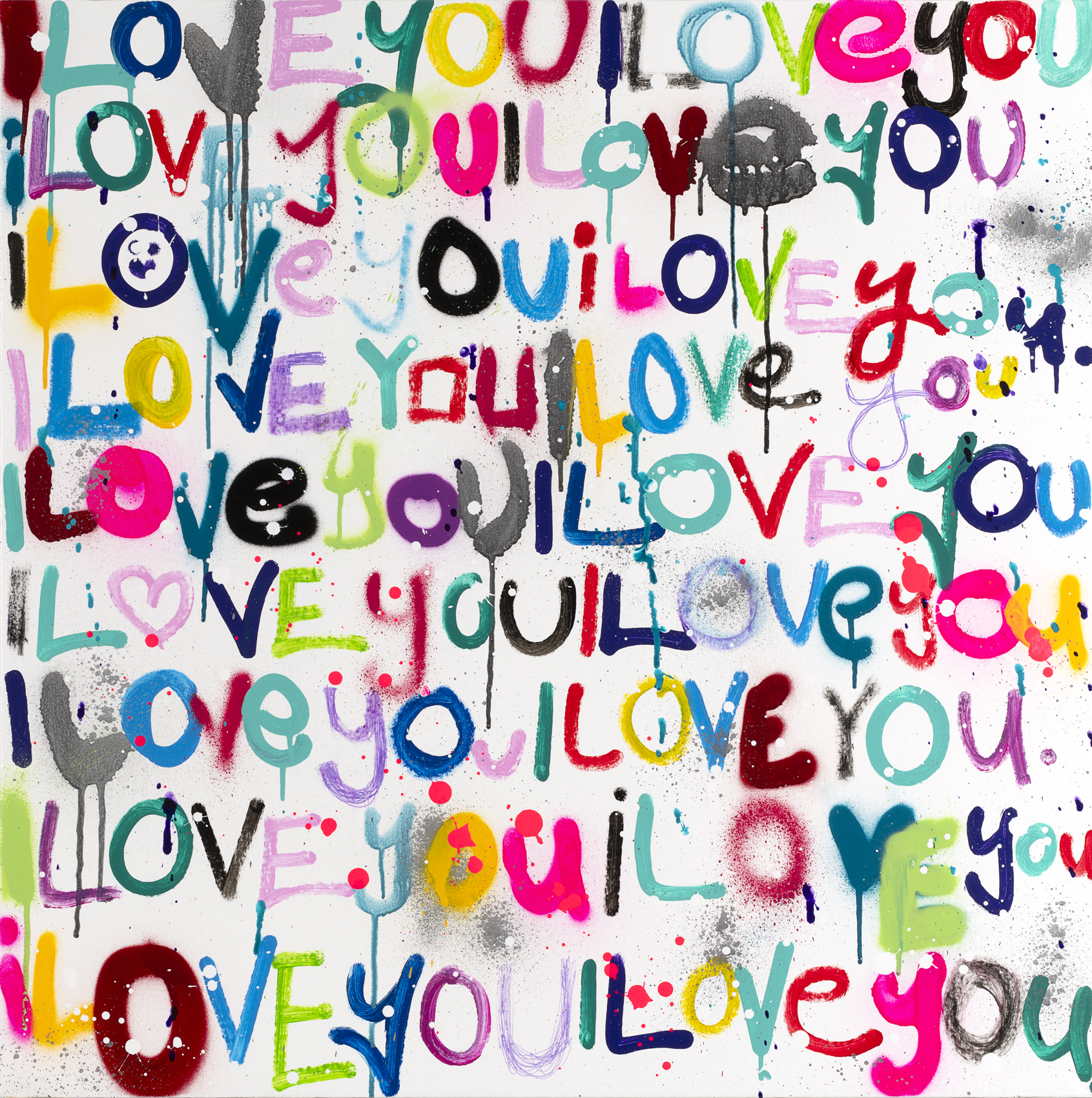 Colorful repeated “LOVE YOU” text pattern with varied fonts. Colorful repeated "LOVE YOU" text pattern with varied fonts.