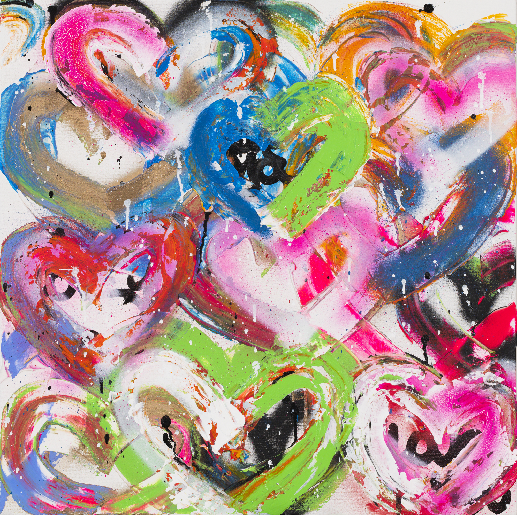 Abstract colorful hearts painted with brush strokes on a white background. Abstract colorful hearts painted with brush strokes on a white background.