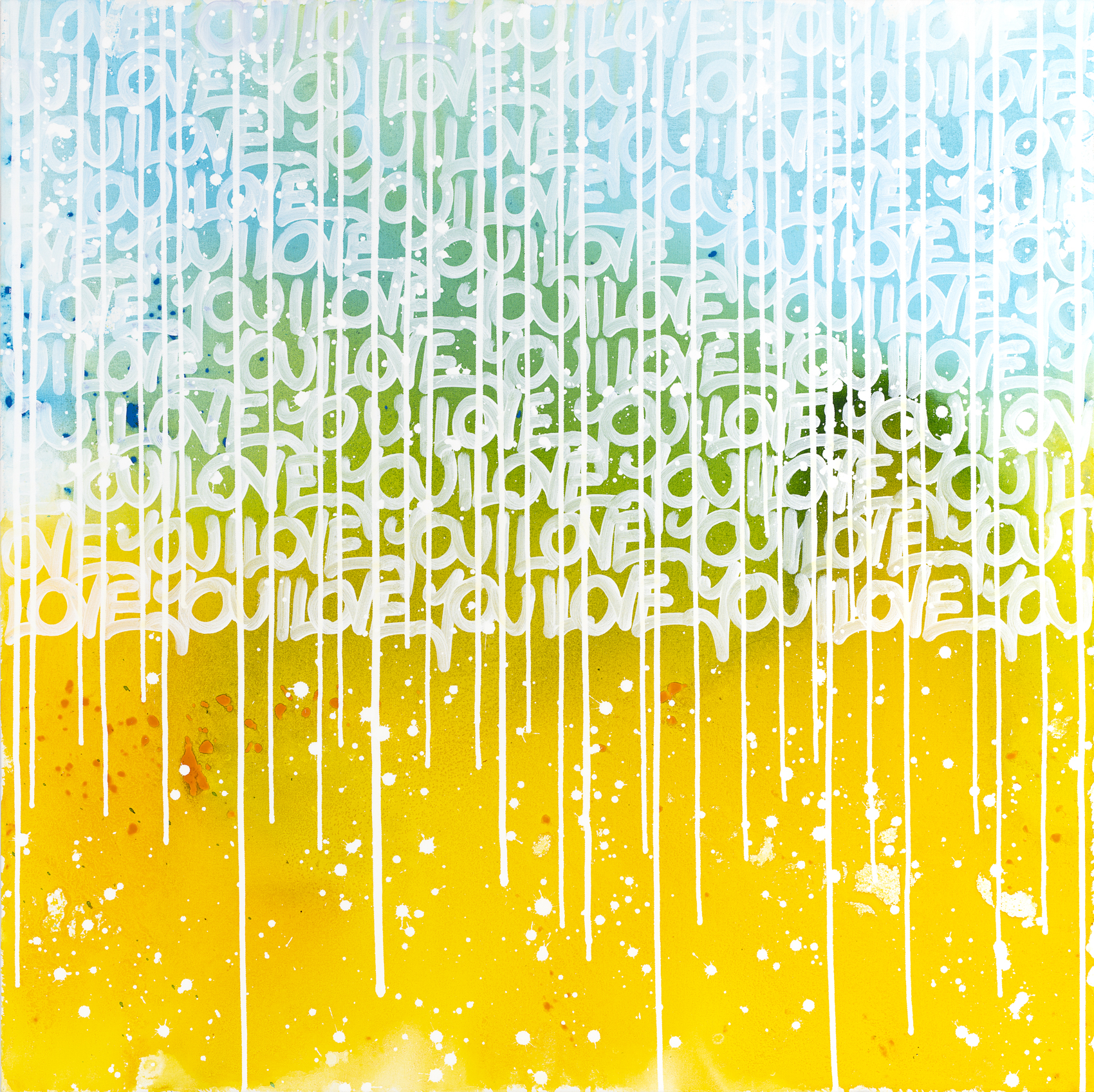 Abstract artwork with dripping letters in blue, green, and yellow hues. Abstract artwork with dripping letters in blue, green, and yellow hues.