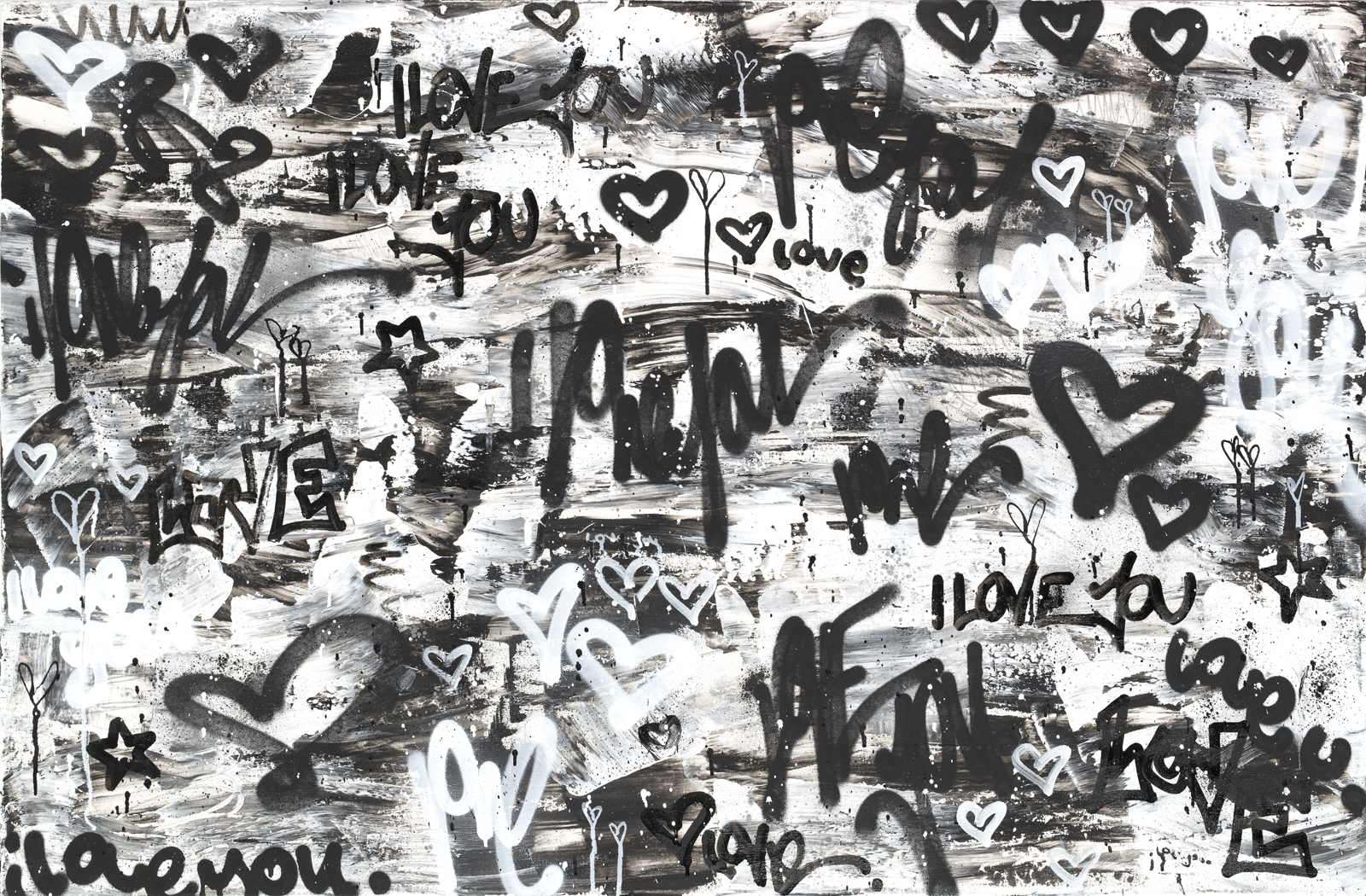 Abstract black and white graffiti art with hearts and random text. Abstract black and white graffiti art with hearts and random text.