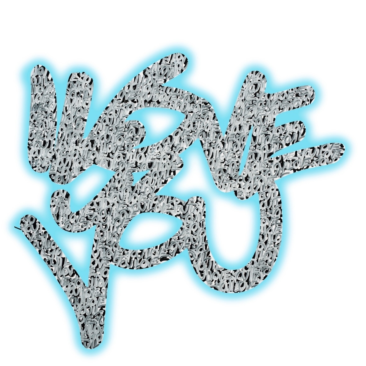 Artistic graffiti spelling ‘LOVE YOU’ with blue outline. Artistic graffiti spelling 'LOVE YOU' with blue outline.