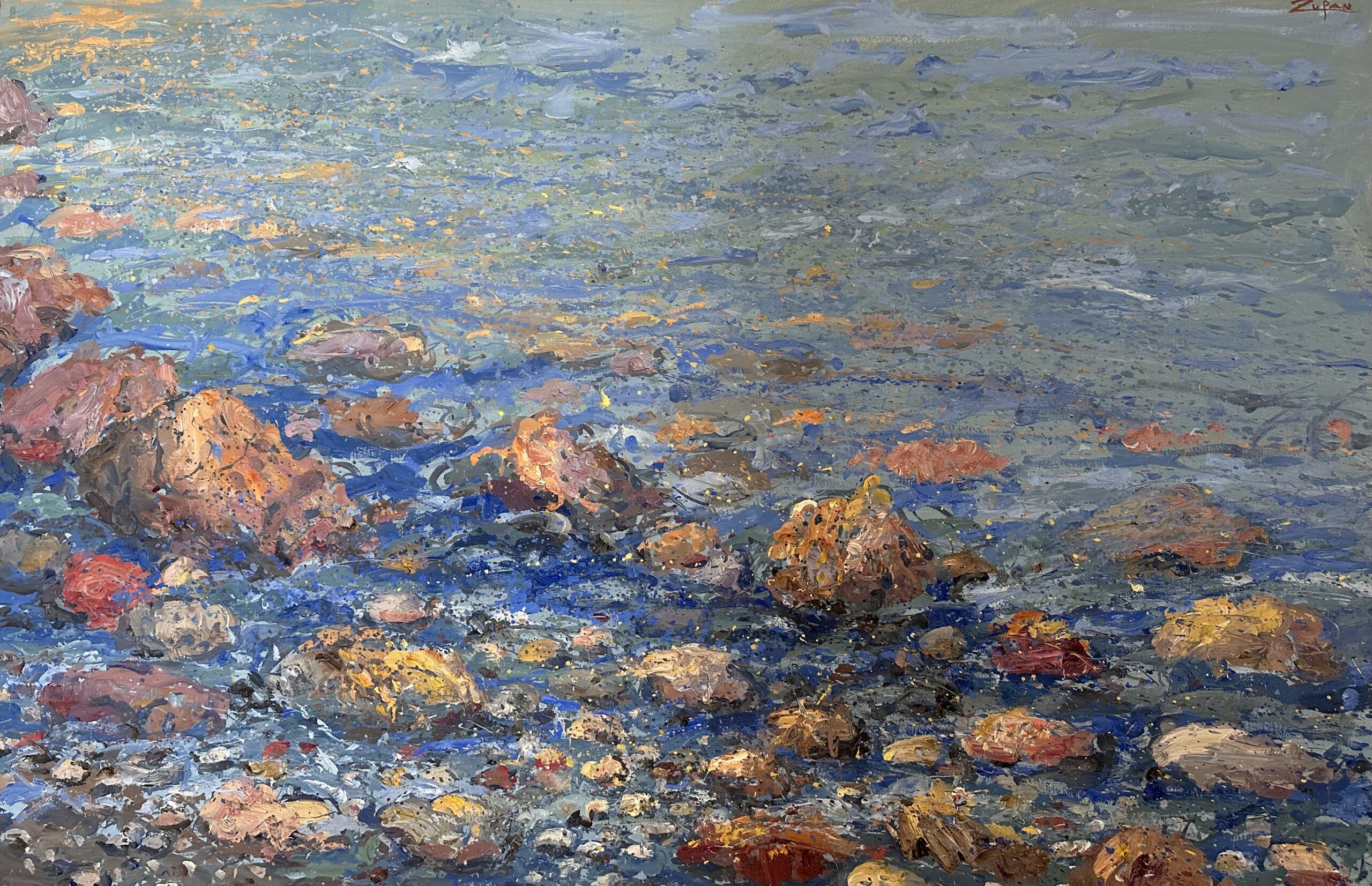 Underwater scene with numerous orange sea creatures on rocky seabed. Underwater scene with numerous orange sea creatures on rocky seabed.