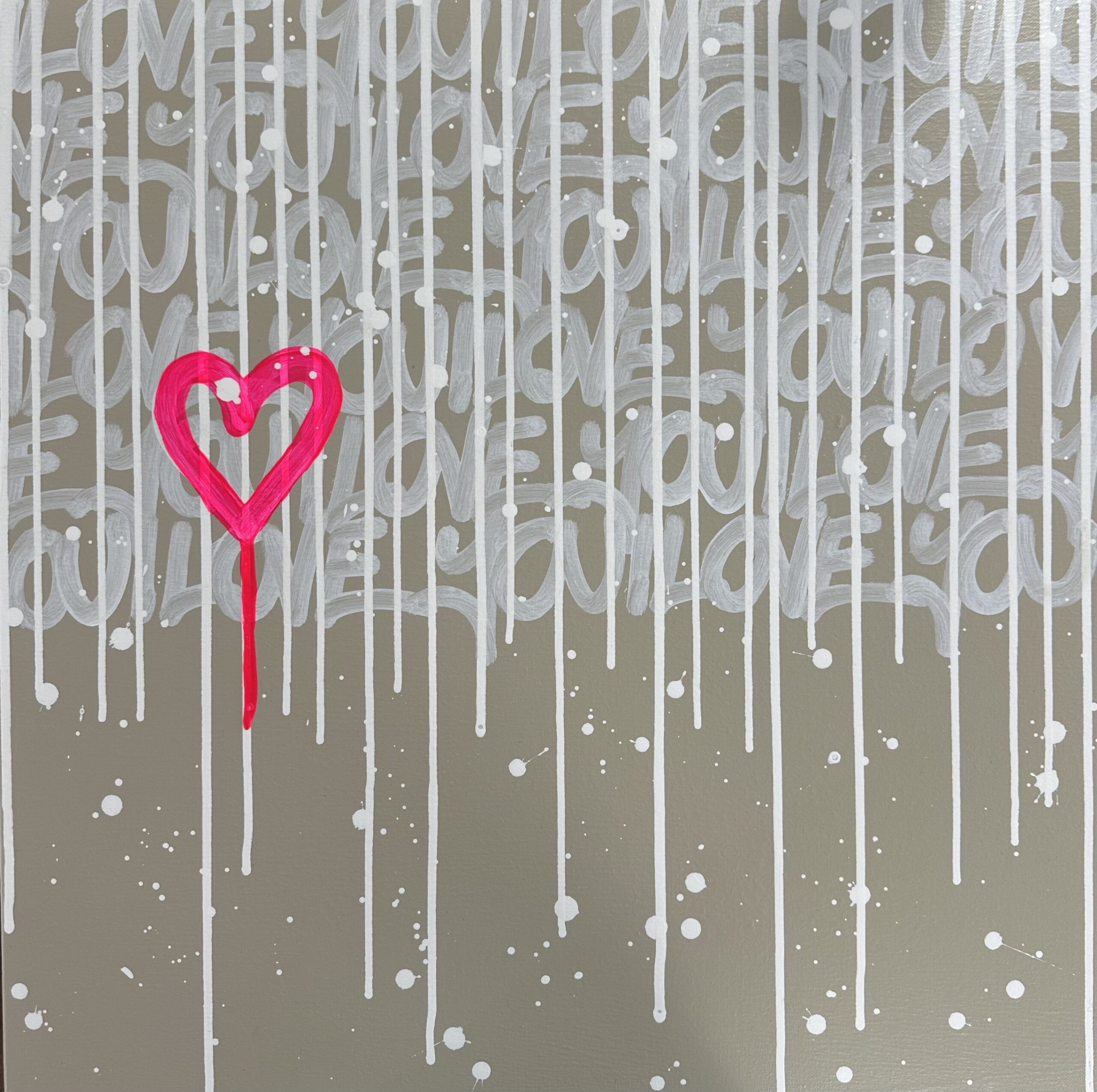 A pink heart dripping paint on a white and gray abstract background. A pink heart dripping paint on a white and gray abstract background.